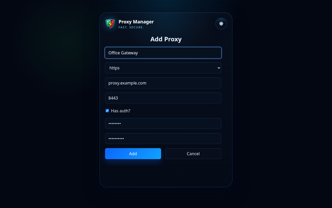 Proxy Manager voegt een proxyformulier toe