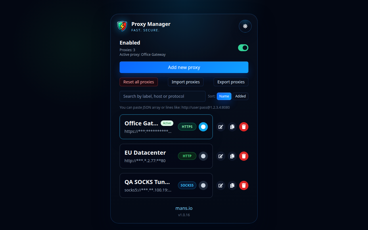 Proxy Manager-profiellijst