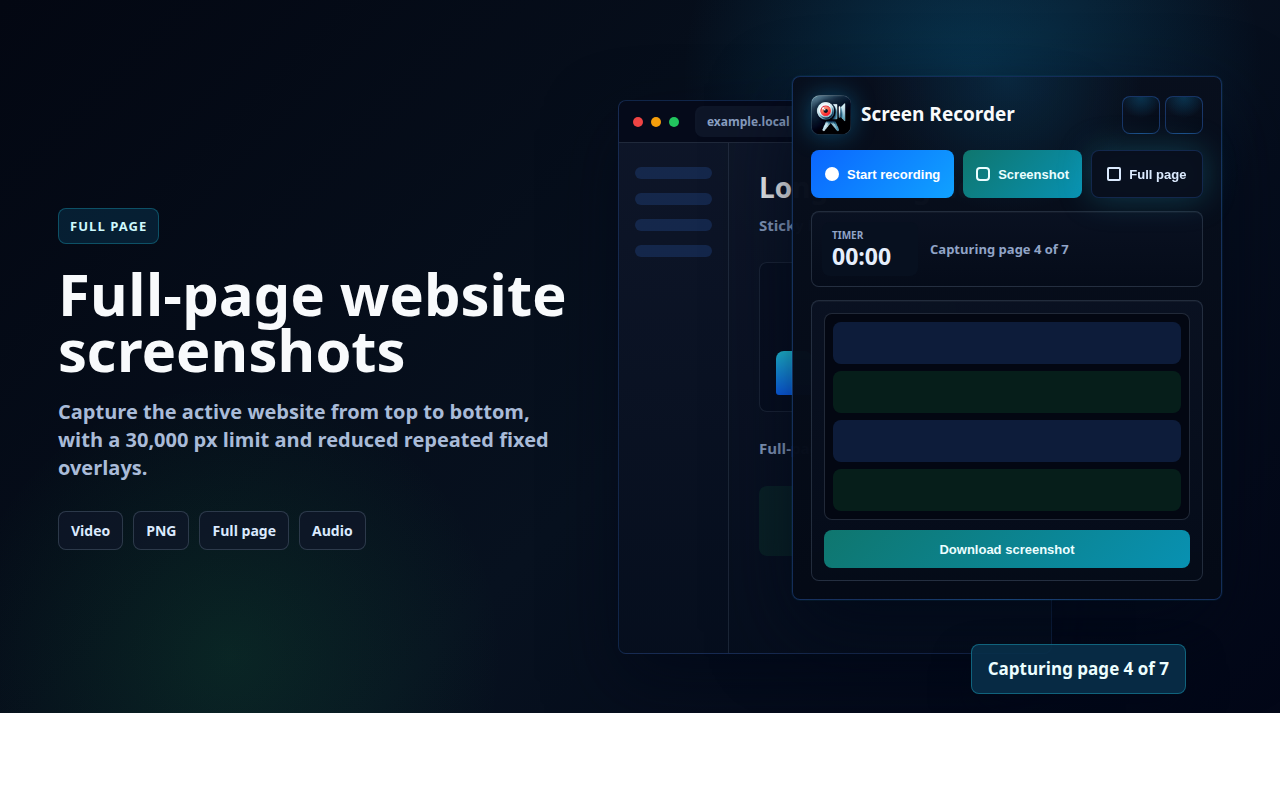 Screen Recorder-opname van volledige pagina