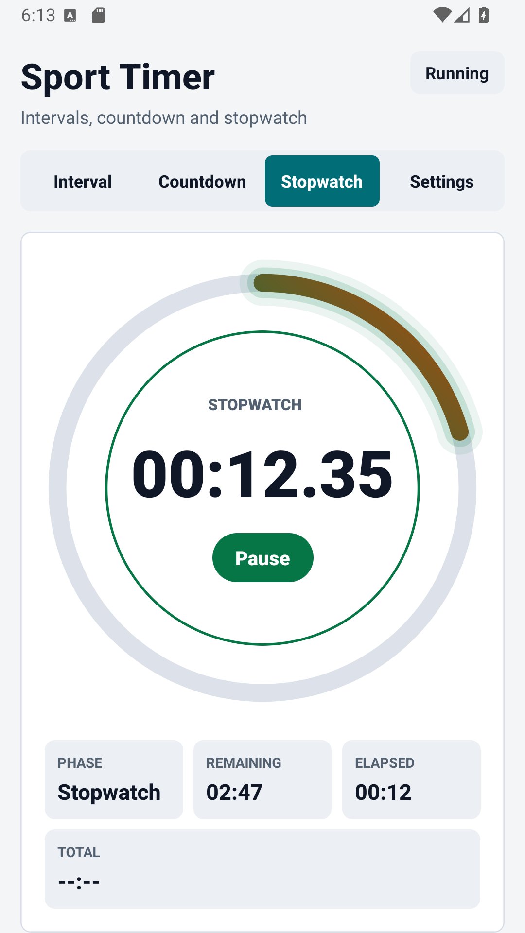 Sport Timer stopwatchscherm met ronden